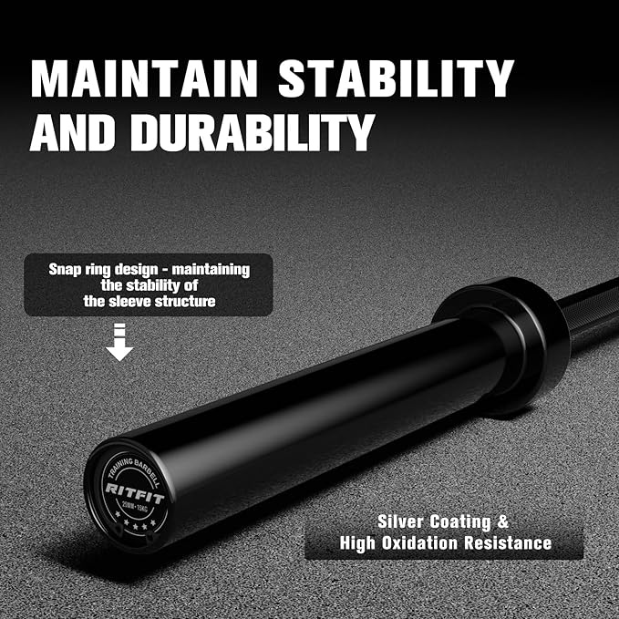 RITFIT 7FT Olympic Barbell for Strength and Weightlifting Training - 2 Inch Olympic Bar for Squat, Deadlift, Bench Press, Curl, Overhead Press - 600lbs/1000lbs/1200lbs Capacity