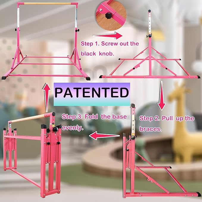 PreGymnastic Foldable Gymnastics Bar, 6FT Horizontal Bars, Folding Training Bar for Kids Ages 3-18, Weight Limit 500 LB, Adjustable kip Bar,Home Gym Equipment Indoor