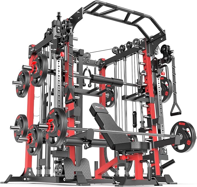 Smith Machine, Multi-Purpose Strength Power Cage with Cable Crossover System and More Training Accessories,Squat Rack Power Rack，Suitable for Home Gyms