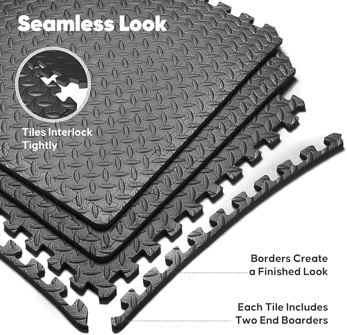 Home Gym Mat, Puzzle Exercise Mat, EVA Interlocking Foam Floor Tiles for Home Workout Equipment and Kids' Play Areas - Black, 24 in x 24 in x ½ in - 12 Tiles (Black, 12 Pack, 48 SQ FT)