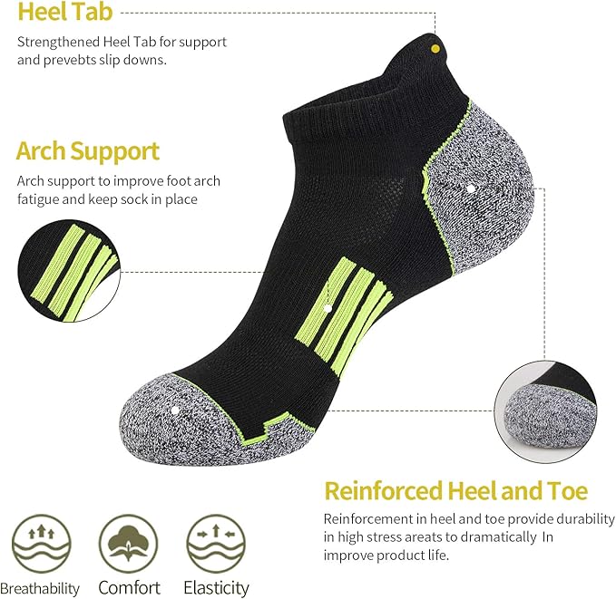 JOYNÉE Mens Ankle Athletic Low Cut Socks Running Sports Cushioned Sock for Men 6 Pack