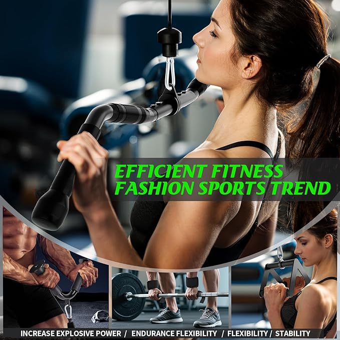 Cable Machine Attachment Set for Gym, LAT Pulldown Attachments, Cable Machine Accessories with Curl Pulldown Bar, Tricep Pull Down Attachment, V Bar, Fitness Equipment Cable Accessories for Home Gym