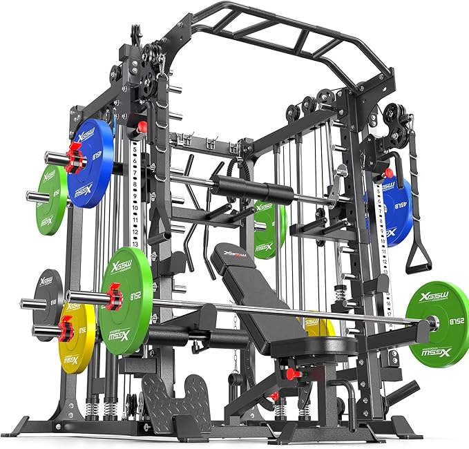 Smith Machine, Multi-Purpose Strength Power Cage with Cable Crossover System and More Training Accessories,Squat Rack Power Rack，Suitable for Home Gyms