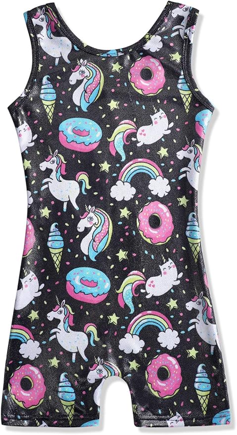 HOZIY Gymnastics Leotards for Girls with Shorts Toddlers Biketards Rainbow Unicorn Dinosaur Mermaid Leopard Flower Galaxy