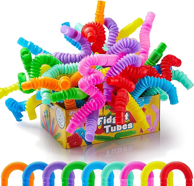 JOYIN 18 Pack Pop Tubes, Sensory Toys (Small) Fidget Toys Party Favors - 9 Colors, Creativity Learning & Fun for Toddler Kids - Perfect for Christmas Goodie Bags, Classroom School Reward