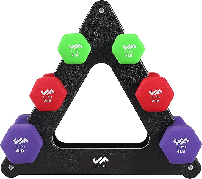 JFIT Dumbbell Pairs or Sets – Neoprene & Vinyl Coated Hand Weights for Home Gym, Strength Training, Aerobics, Cardio Exercise and Fitness