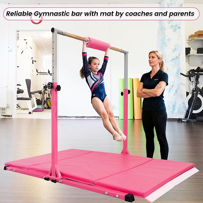 Foldable Gymnastic Bar for Kids Ages 3-20,5FT/6FT Horizontal Bar Base Length,Height Adjustable Kids Training Bar for Gymnastics,Gymnastics Equipment for Home Clubs