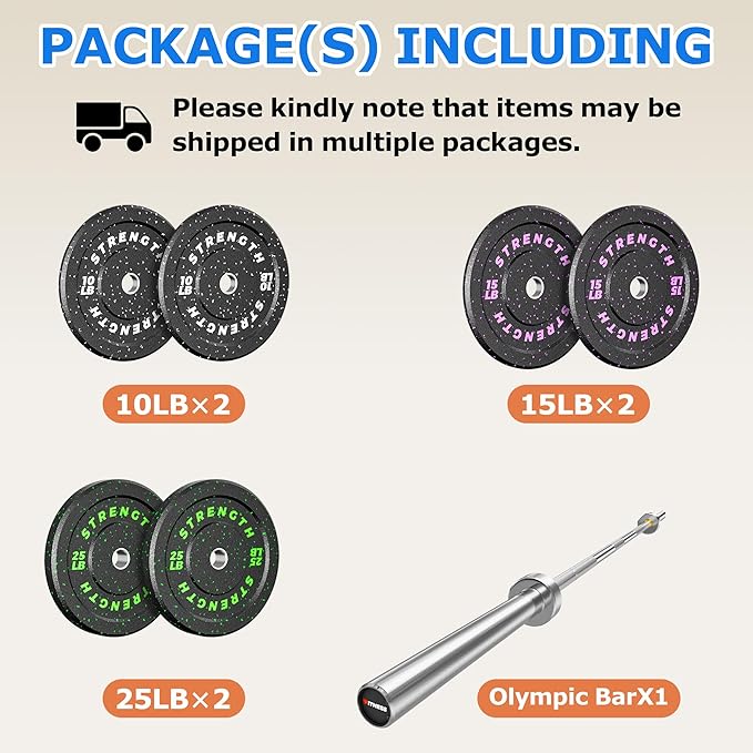 XDDIAS 2-Inch Bumper Plates, Barbell Rubber Olympic Weight Plates Set for Home Gym Strength Training, 20-260lbs, Multiple Options
