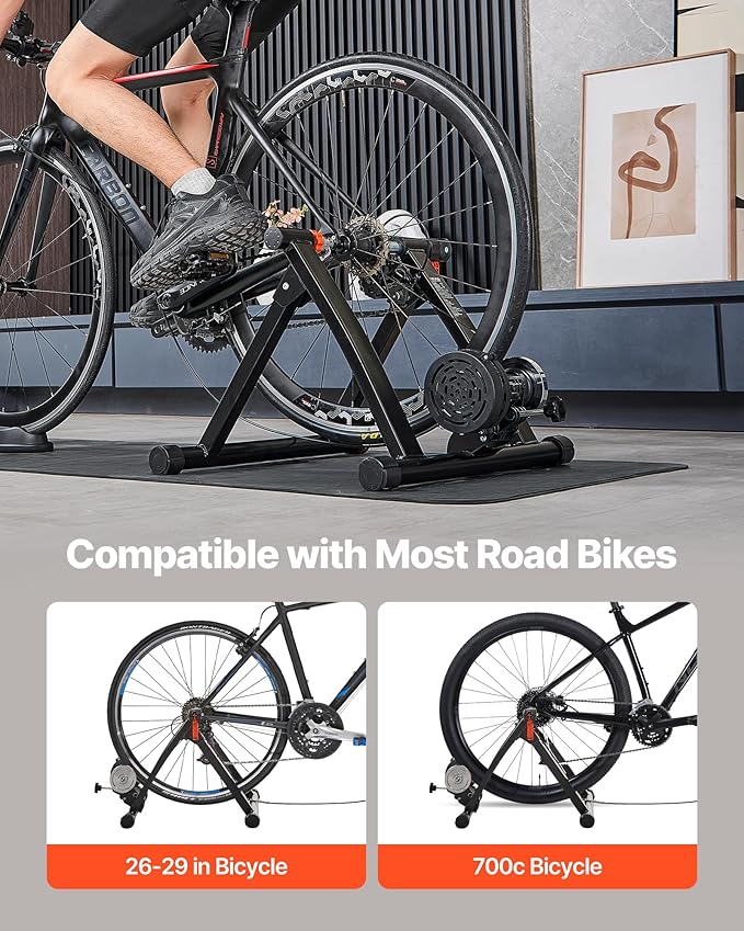 VEVOR Bike Trainer: 3 Types - Smart (1-13L, Compatible with Zwift App), Fluid, or 6L Magnetic for 26-29"/700C Wheels, Foldable Stand with Quick Release & Wheel Riser Block