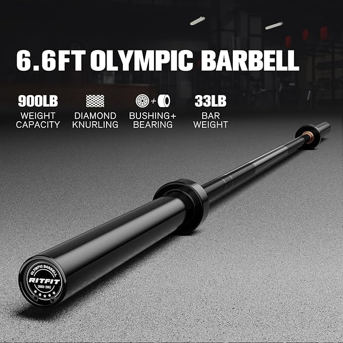 RITFIT 7FT Olympic Barbell for Strength and Weightlifting Training - 2 Inch Olympic Bar for Squat, Deadlift, Bench Press, Curl, Overhead Press - 600lbs/1000lbs/1200lbs Capacity