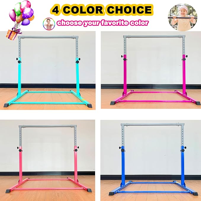 MARFULA Gymnastic Bar with 4 ft Inner Width 5 ft Adjust Height for Kids Kip Bar with 350 lbs Gymnastic Training Equipment for Kids 3-15 Years Home and Club Use