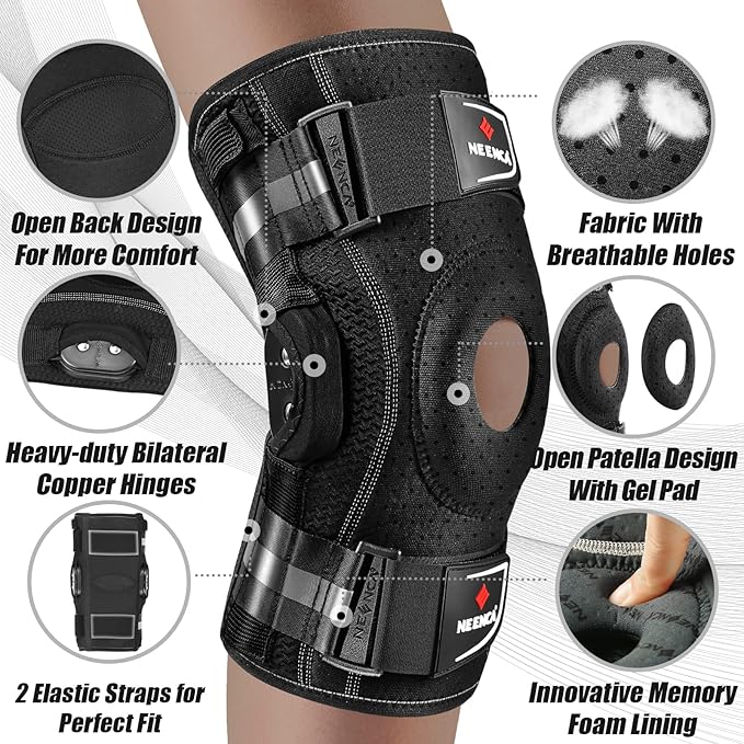 NEENCA Professional Knee Brace, Adjustable Hinged, with Removable Side Stabilizers, Strong Stability for Joint Pain Relief, Arthritis, Meniscus Tear, ACL, PCL, Runner, Sports