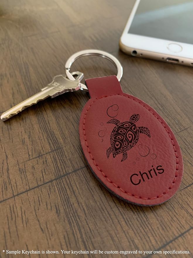 LaserGram Oval Keychain, Baseball Ball, Personalized Engraving Included (Burgundy)
