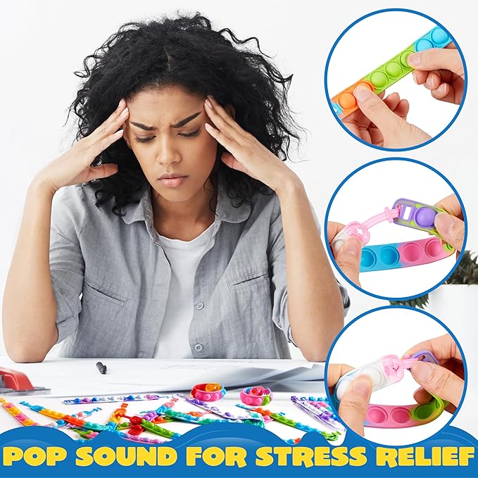 JOYIN Pop Fidget Toys pops Bulk 100 Pack Party Favors for Kids 4-8,8-12 Year, Fidget Bracelets Sensory Toys for Birthday Carnival Halloween Christmas Prizes Gifts Goodie Bags Stuffers for Kids