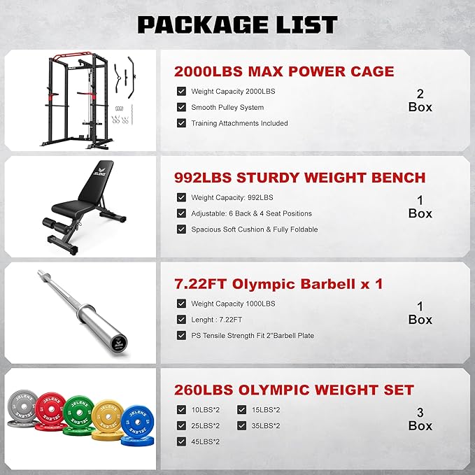 Power Cage, 2000LBS Multi-Function S11 Power Rack with LAT Pulldown, Squat Rack with Adjustable Pulley System and More Training Attachments, Weight Workout Machine for Home Gym