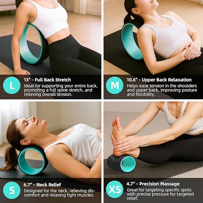 Back Roller Wheel for Back Pain – 4-Pack Yoga Wheel Set for Deep Tissue Massage, Stretching & Posture Support – EVA Foam Back Stretcher – Supports Up to 500lbs