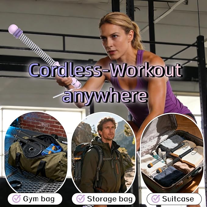 Adjustable Ropeless Battle Ropes for Home Gym for Men & Women, Heavy Duty Cordless Battle Rope with Storage Bag,Exercise Ropes with Variable Resistance, Strength & Low-Impact Cardio for HIIT(Purple)