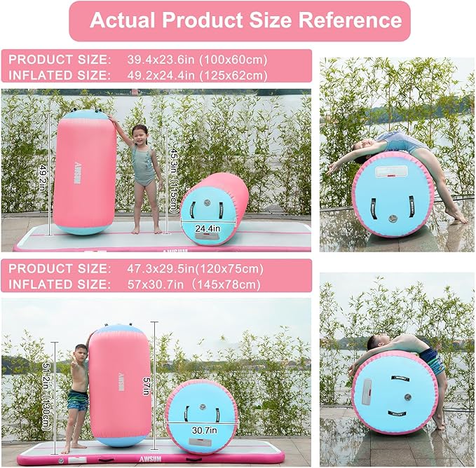 AWSUM Air Roller Gymnastics Barrel Inflatable Tumbling Mat Back Handspring Trainer for Octagon Mat Gym Home Gymnastics Equipment 1PCS，No Electric Pump