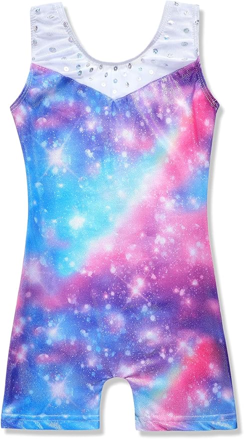 Leotards for Girls Gymnastics Toddler Dance Biketards Mermaid Unicorn Athletic Dance Wear Shiny Rainbow Blue Hotpink