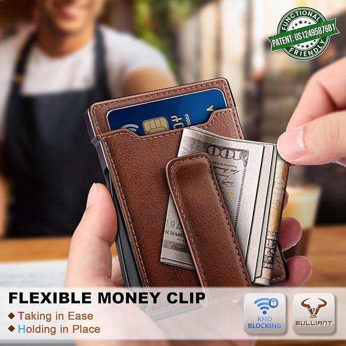 BULLIANT Men Wallet-Slim Money Clip Wallet Metal Card Case With Pop up Access 9 Cards RFID Blocking Pocket Fit