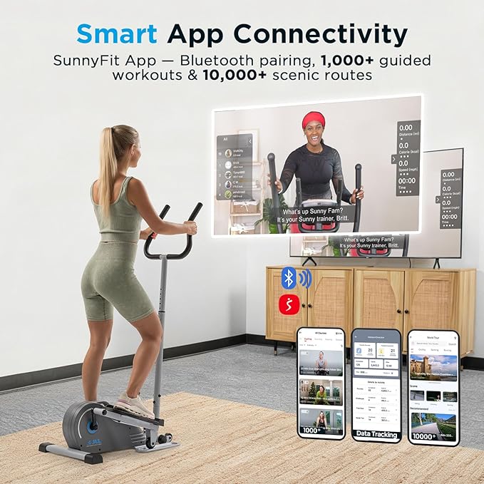 JLL Smart Mini Elliptical – Low-Impact Cardio, Quiet Magnetic Resistance (8 Levels), Compact for Home or Office, LCD Display, Bluetooth SunnyFit App Compatible