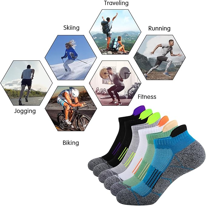 JOYNÉE Mens Ankle Athletic Low Cut Socks Running Sports Cushioned Sock for Men 6 Pack