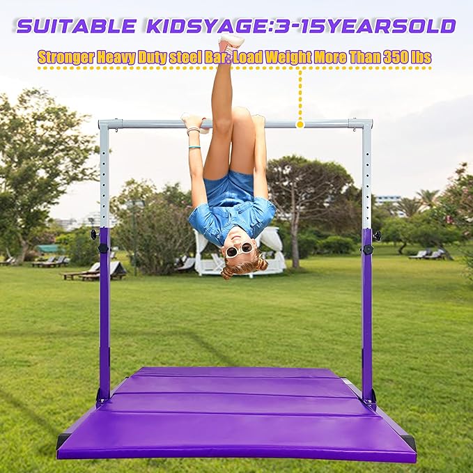 MARFULA Gymnastic Bar with 4 ft Inner Width 5 ft Adjust Height for Kids Kip Bar with 350 lbs Gymnastic Training Equipment for Kids 3-15 Years Home and Club Use