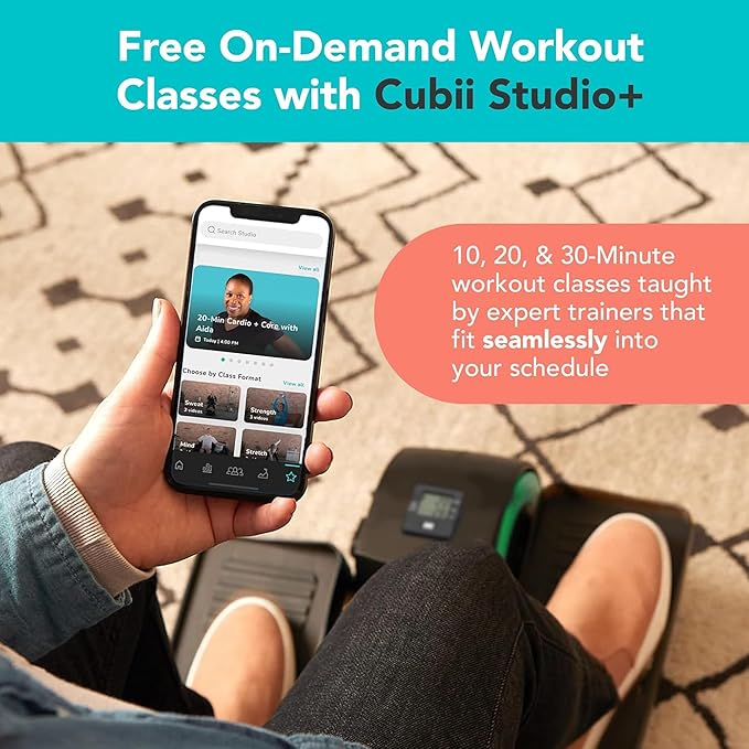 Cubii GO - Under Desk Elliptical Bike Pedal Exerciser, with LCD Fitness Tracker Screen, Adjustable Resistance, Work from Home Fitness, Built-in Wheels and Portable Expanding Handle