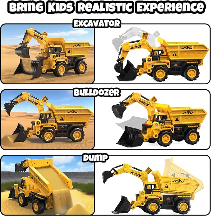 Construction Toy Truck with Race Track Launcher, 2-in-1 Storage Dump Truck and Excavator Playset with 10 Mini Cars, Racing Track Toys for Kids Ages 3-8, Birthday Gift for Boys Girls