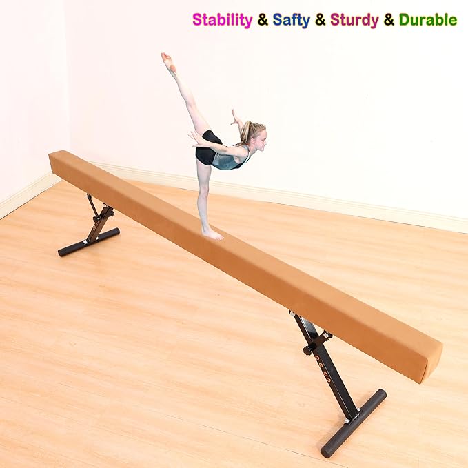 8 Ft Gymnastic Balance Beam with Adjustable Height From7 inch to 22 inch for Kids Children Home Practice, Adjustable Balance Beam with Leg, High and Low Floor Gymnatic Training Beam