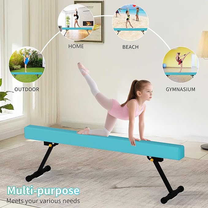 EL&IT·Wings 6ft/8ft Gymnastic Balance Beam, Adjustable High and Low Level Floor Beam - Highly Stable - Gym Practice Training Equipment for Kids Children Girls Home