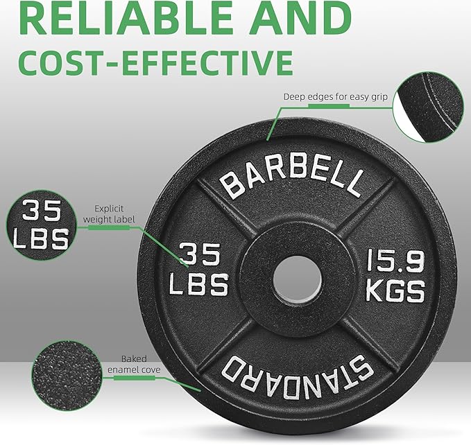 Fitvids 2-Inch Olympic Cast Iron Weight Plate for Strength Training & Weightlifting, Multiple Sizes