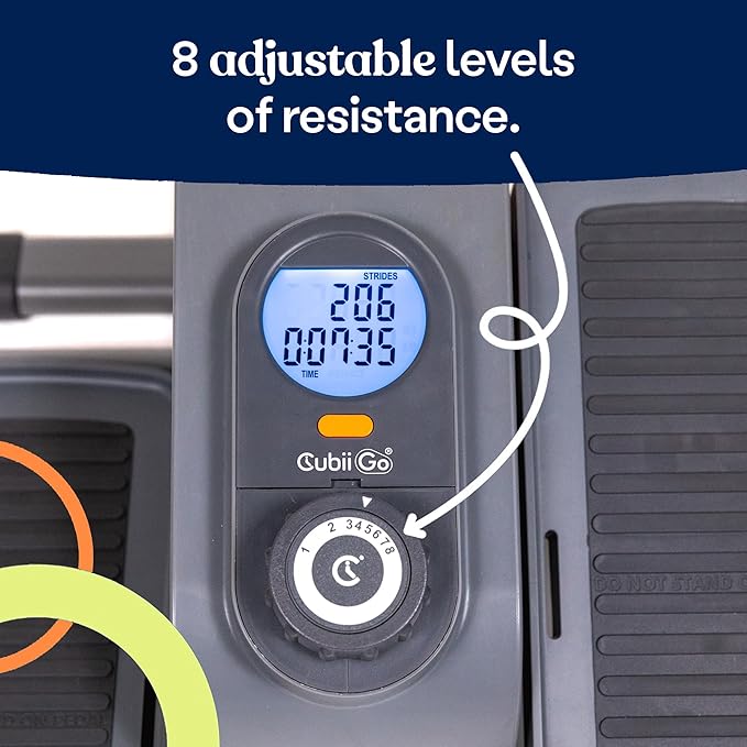 Cubii GO - Under Desk Elliptical Bike Pedal Exerciser, with LCD Fitness Tracker Screen, Adjustable Resistance, Work from Home Fitness, Built-in Wheels and Portable Expanding Handle