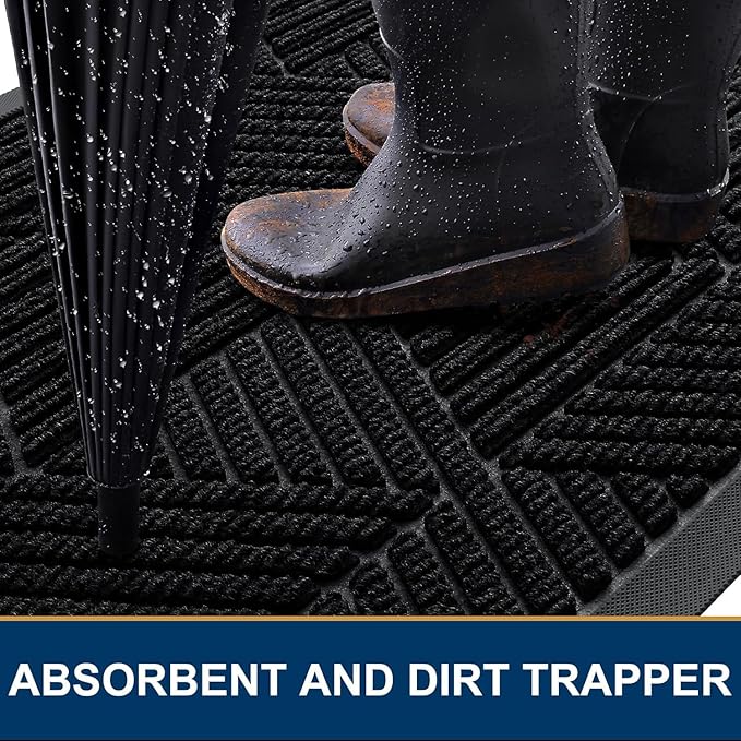 Smiry Front Door Mat Outside Entrance, Heavy Duty Sturdy Natural Rubber Doormat, Trap Dirt and Moisture, Easy Clean Low Profile Mats for Indoor Outdoor Entry, Irregular Triangle (59x35, Black)