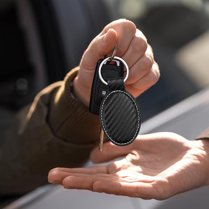 LaserGram Oval Keychain, Quad, Personalized Engraving Included (Carbon Fiber Black with Silver)