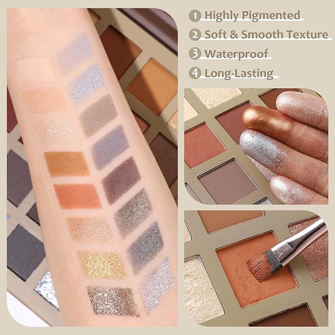 UCANBE Nude Eyeshadow Palette + 15 PCS Makeup Brushes Set, 40 Color Matte Shimmer Glitter Eye Shadow, Neutral Black Dark Grey Smoky Make Up Pallet Gift Kit Highly Pigmented Long Lasting Waterproof