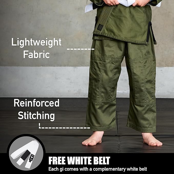 Elite Sports IBJJF Ultra Light BJJ Brazilian Jiu Jitsu Gi for Kids with Preshrunk Fabric and Free Belt