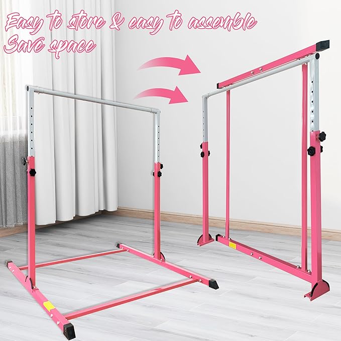 MARFULA Gymnastic Bar with 4 ft Inner Width 5 ft Adjust Height for Kids Kip Bar with 350 lbs Gymnastic Training Equipment for Kids 3-15 Years Home and Club Use