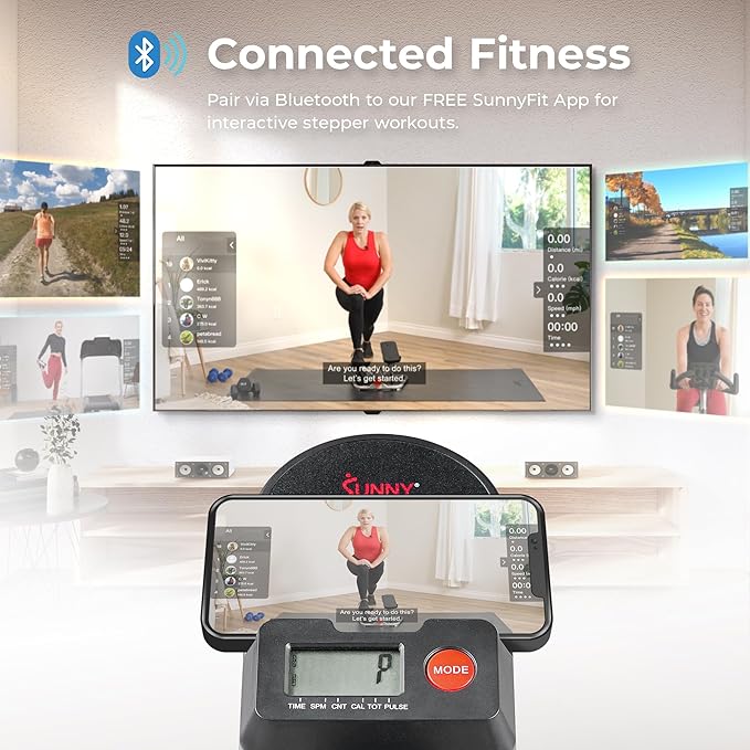 Sunny Health & Fitness Stair Stepper w/Handlebar, Extended Step Range Climber Machine for Legs, Core and Glute Workouts, Connection with Free SunnyFit App