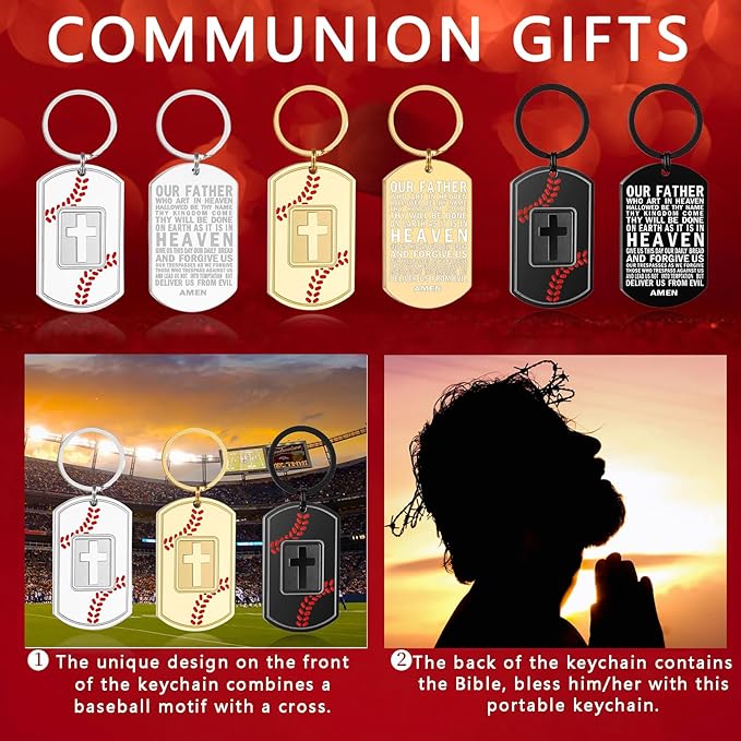Stocking Stuffers- Football/Baseball/Soccer/Basketball Keychain for Men Baptism Confirmation Mens Gifts