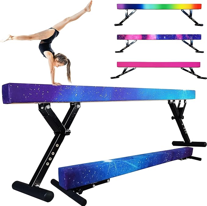 Adjustable Balance Beam for Kids, 8FT Gymnastics Beam with Anti-Slip Legs, High and Low Floor Beam for All Gymnastics Levels, Professional Gymnastic Equipment for Home, Gym Center