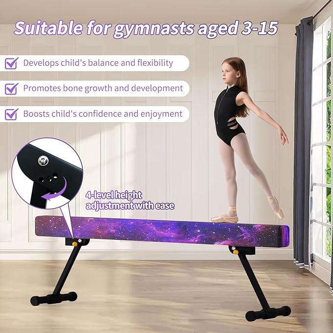 EL&IT·Wings 6FT/8FT Gymnastic Balance Beam for Kids, Adjustable Balance Beam with Leg, High and Low Level Floor Beam, Gymnastics Equipment for Home and Gym Center