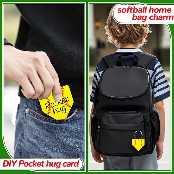 12 Pcs Softball Home Plate Luggage Tags for Softball Travel Suitcase Labels with Metal Ring 2.75in Softball-Related Keychain PVC Name Id Card and DIY Pocket Hug Card for Men Women Travel Bag Suitcase