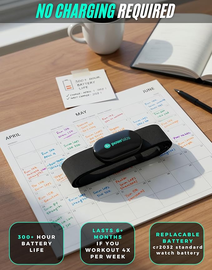 Powr Labs Bluetooth and ANT+ Heart Rate Monitor Chest Strap - All Day Comfort, Easy Connectivity - Compatible with Polar, Garmin, Peloton, Wahoo