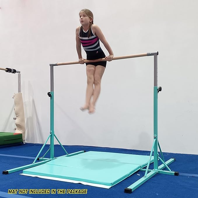 Gymnastics Bar for Kids Ages 3-15, 35" to 60" Adjustable Height, 4FT Wide Base - Professional Kip Bar with 360° Stability & Fiberglass Crossbar, Easy Fold&Solid Design for Home Training