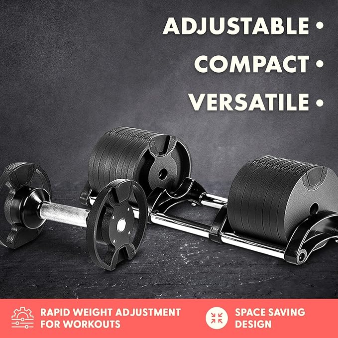SQUATZ Adjustable Dumbbell Set, Pair of 70LB Anti-Slip Metal Handle, Replace 9 Dumbbells with 1, Quick Change Weight Adjustments with Twist Lock Technology, for Full Body Workout, Fitness and Weightlifting
