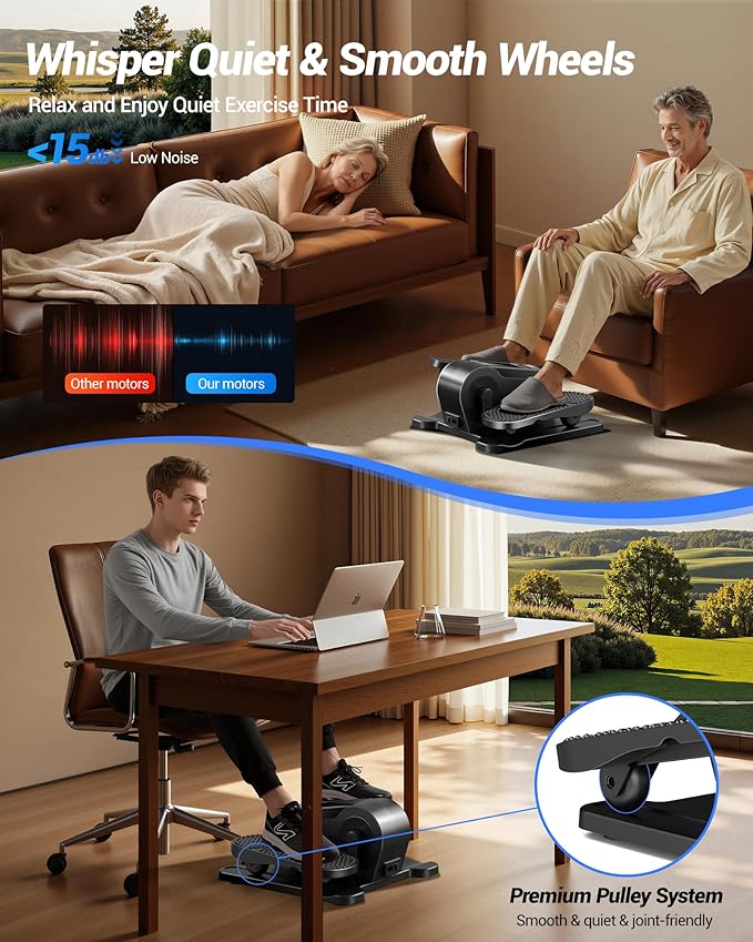 Under Desk Elliptical Machine, Electric Leg Exerciser as Seen on Tv for Seniors, Quiet Portable Seated Pedal Exerciser with Remote Control, 12 Speeds, Auto & HR Mode for Home Office