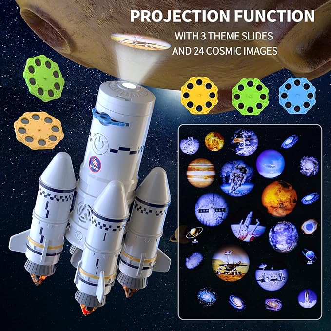 Rocket Launcher Space Shuttle Toys for Kids Boys Age 3 4 5 6 7 8 9 Years Old, 2-in-1 STEM Building Aerospace Toys with Rocket Launcher for Indoor Outdoor, Spaceship Toys Birthday Gift for Boys Girls