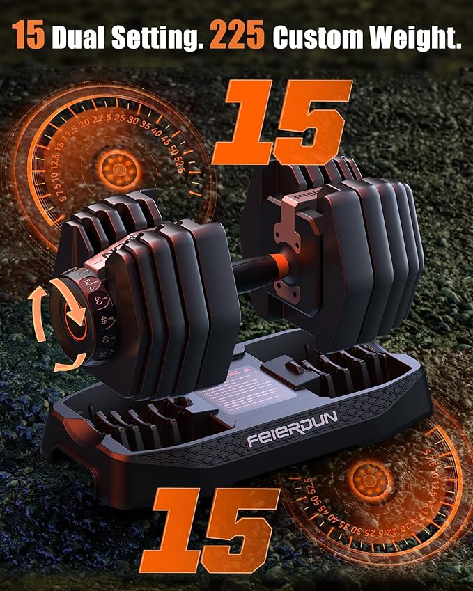 FEIERDUN 15-in-1 Adjustable Dumbbell Set, 105lb/52.5lb Weight Set Dumbbells with Storage Box, Quick Adjust Free Weight with Non-slip Handles Dumbbells for Home Gym Exercise Strength Training