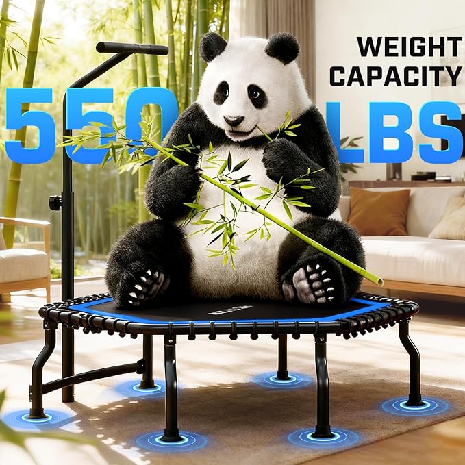 ANCHEER Trampoline, 50'' Rebounder Trampoline for Adult with Bar, Indoor Outdoor Mini Trampoline, 550LBS Fitness Trampoline with Bungee, Jumping Cardio Equipment, Exercise Trampoline at Home Gym